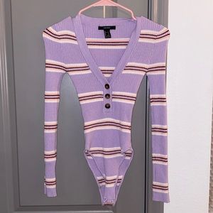 Forever 21 Purple Ribbed Long Sleeve Bodysuit Small
